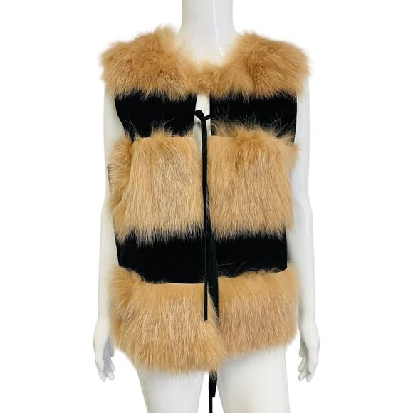 ALBERTO MAKALI Black/Brown 100% Fox Fur And Suede Sleeveless Jacket Size L - Picture 1 of 5